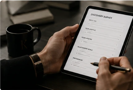 A client completing the discovery survey on a tablet
