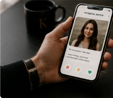 Reviewing a potential match on a phone