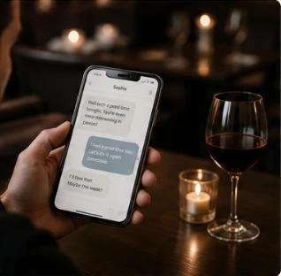 Confirming date plans over a glass of wine
